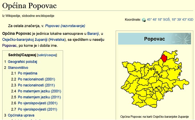 Početni dio članka o Općini Popovac